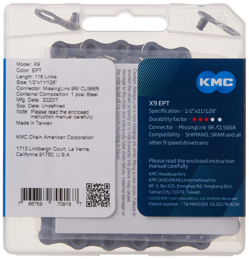 كي ام سي سلسلة دراجات KMC X9 ذات 9 سرعات من سلسلة X | متوافق مع Shimano وSRAM وCampagnolo وجميع الأنظمة الرئيسية | إصدار إيكو بروتيك - Image 3